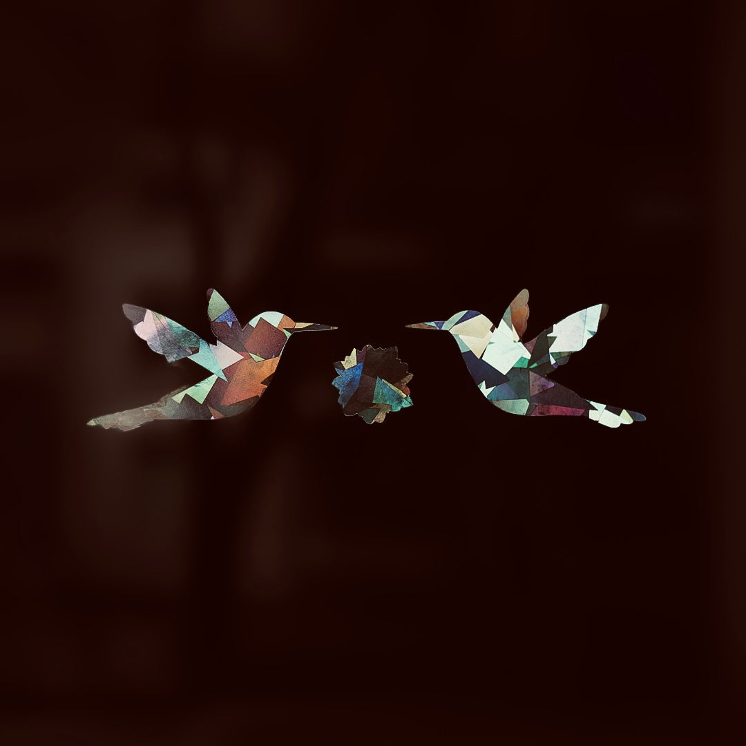 Window sticker set of hummingbirds with prismatic effect