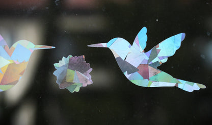 Window sticker set of hummingbirds with prismatic effect